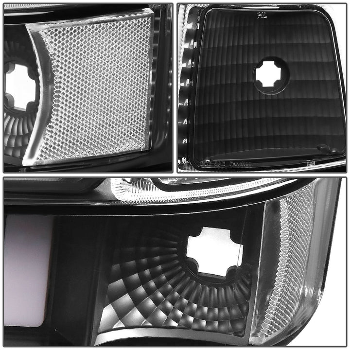 92-96 Ford F-150 F-250 F-350 Bronco Dual LED DRL Headlights Black