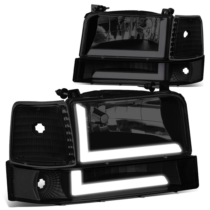 92-96 Ford F-150 F-250 F-350 Bronco Dual LED DRL Headlights Black