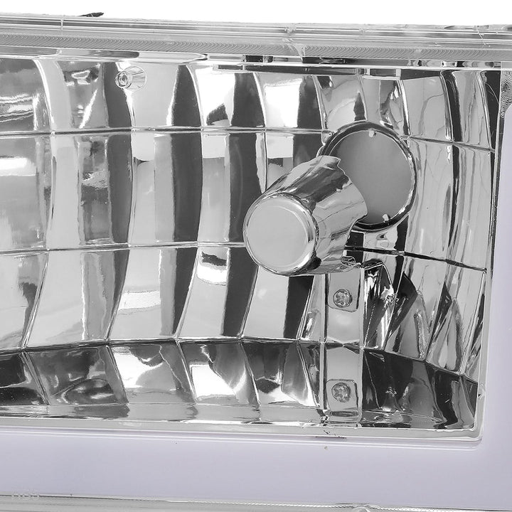 92-96 Ford F-150 F-250 F-350 Bronco Dual LED DRL Headlights Chrome