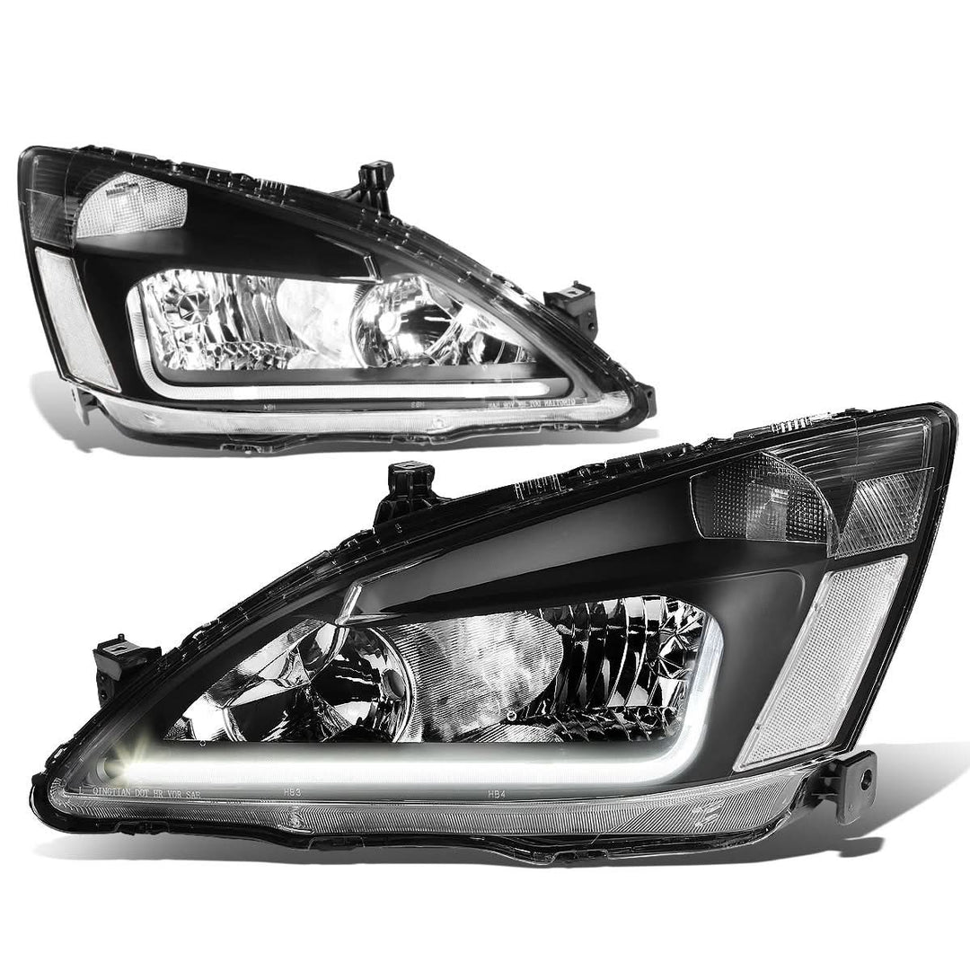 2003-2007 Honda Accord LED DRL Headlights - Black Housing Clear Corner