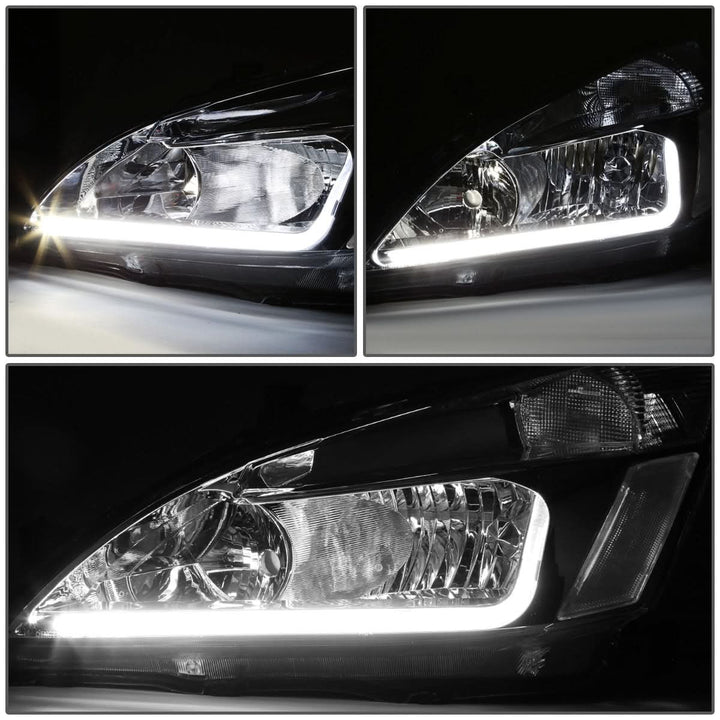 03-07 Honda Accord LED DRL Headlights Chrome Housing Clear Corner