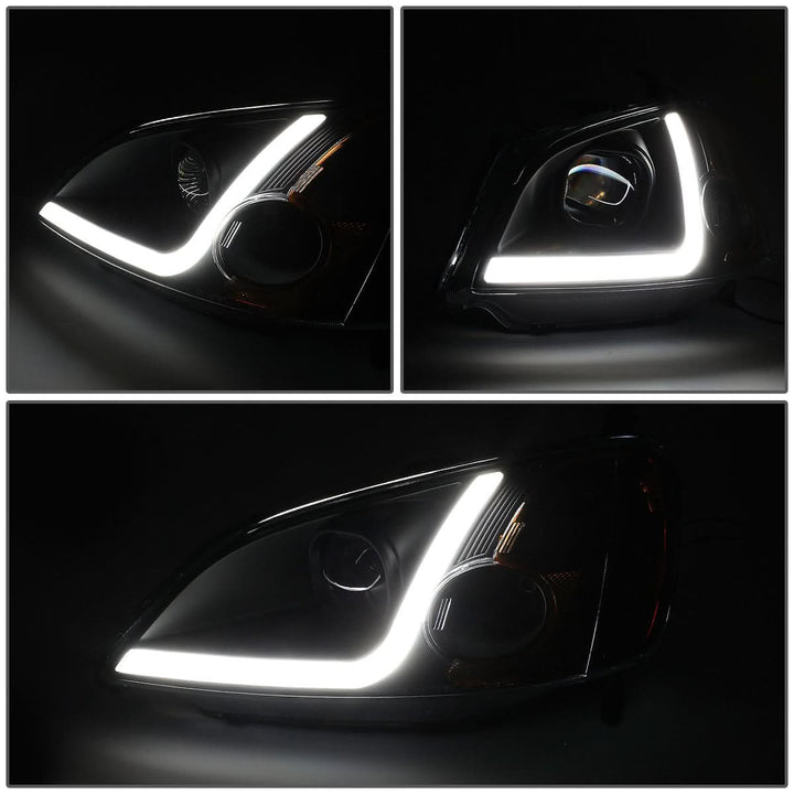 01-03 Honda Civic LED DRL Projector Headlights Black Housing