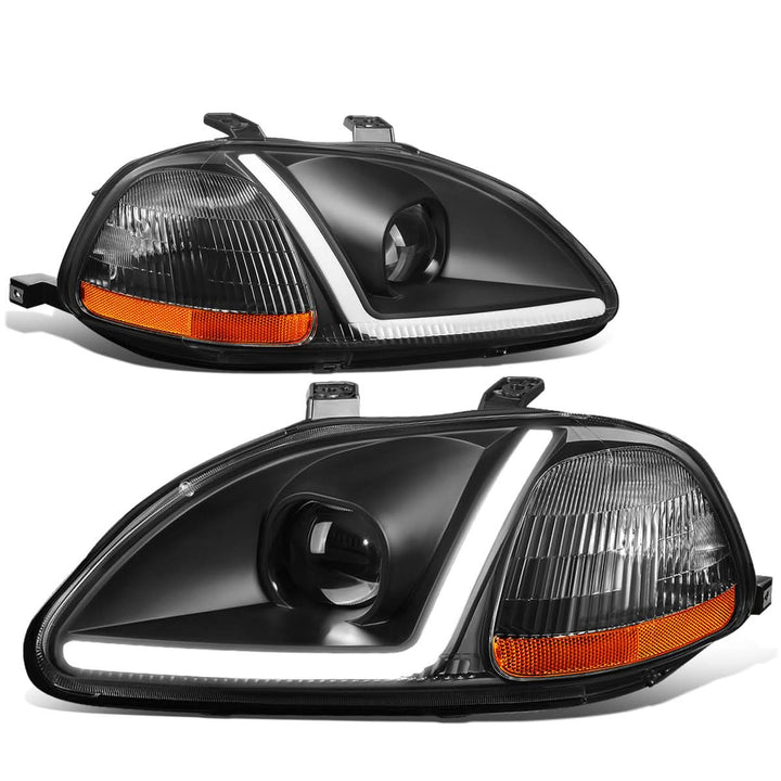 96-98 Honda Civic LED DRL Projector Headlights Black Housing