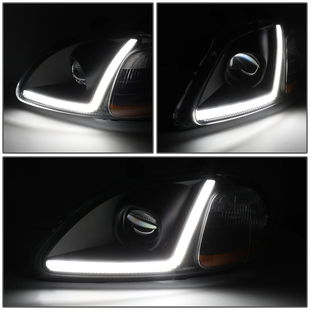 96-98 Honda Civic LED DRL Projector Headlights Black Housing