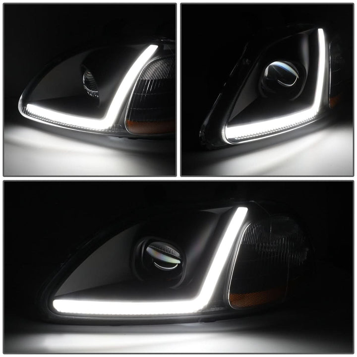 96-98 Honda Civic LED DRL Projector Headlights Black Housing