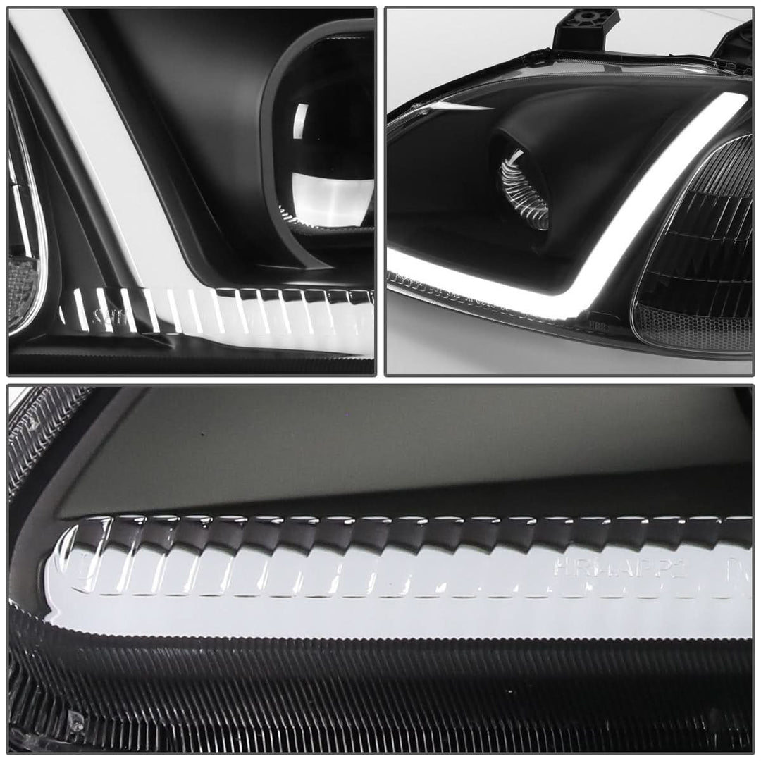 96-98 Honda Civic LED DRL Projector Headlights Black Housing