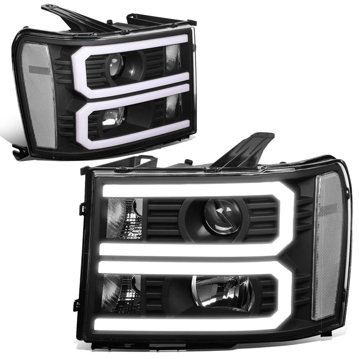 2007-2014 GMC Sierra Dual U-Bar LED DRL Headlights Black Housing