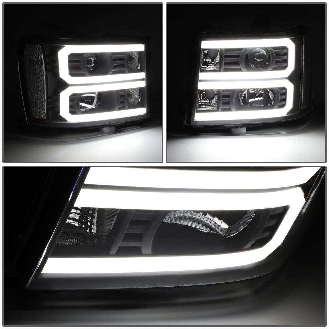 2007-2014 GMC Sierra Dual U-Bar LED DRL Headlights Black Housing