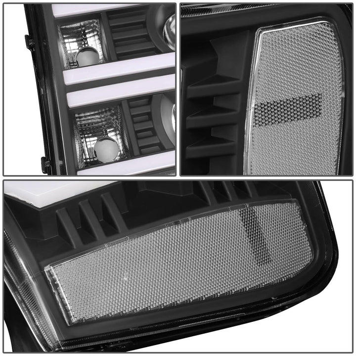2007-2014 GMC Sierra Dual U-Bar LED DRL Headlights Black Housing