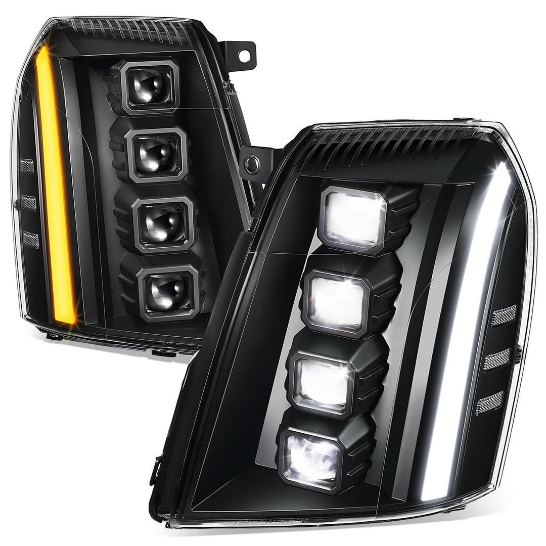 07-14 Cadillac Escalade Quad Projector LED Switchback Headlights Black