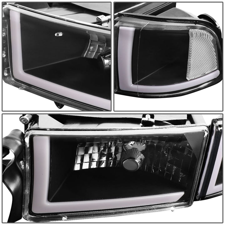 94-02 Dodge Ram LED DRL Headlights Black Housing Clear Corner