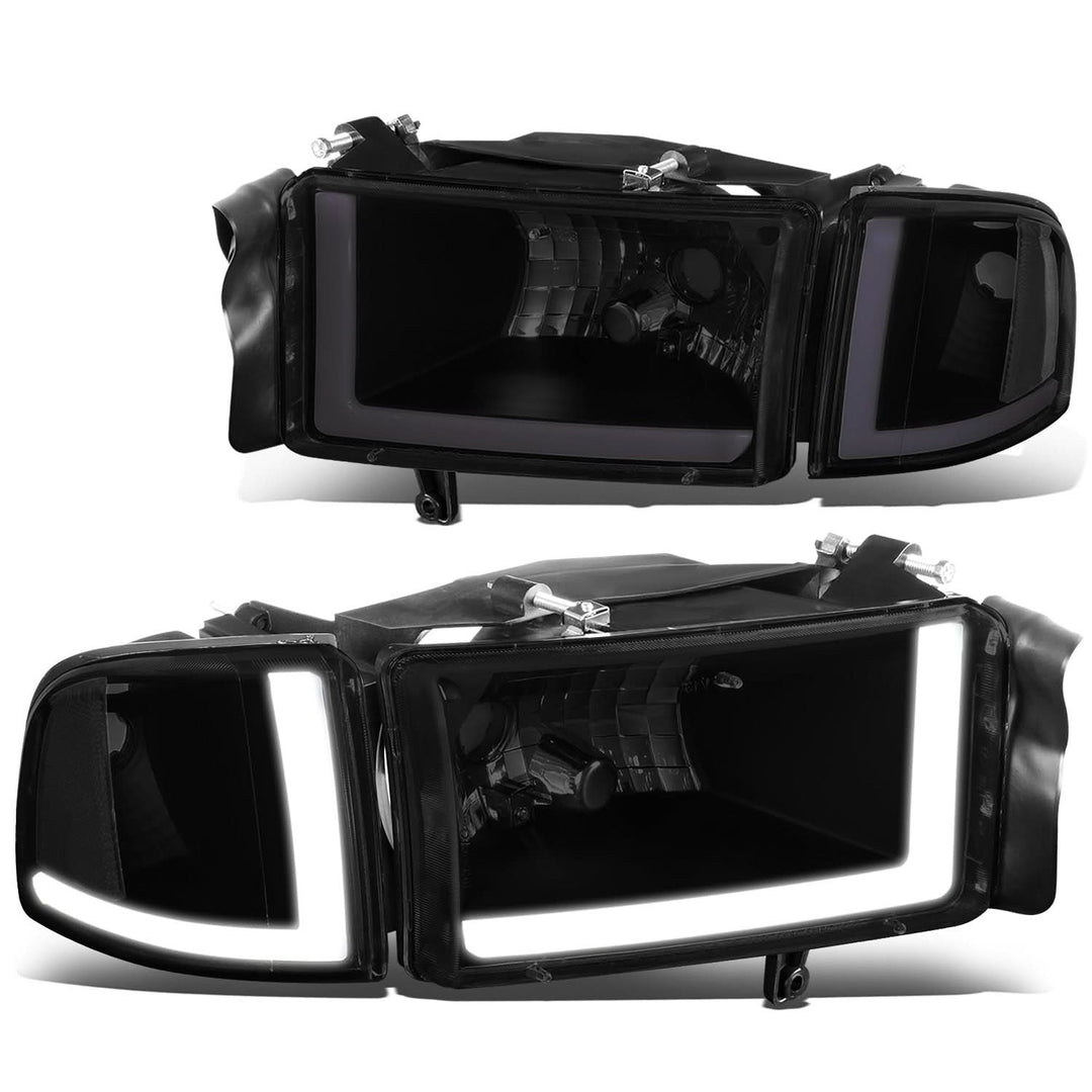 94-02 Dodge Ram LED DRL Headlights - Black Housing Smoke Lens