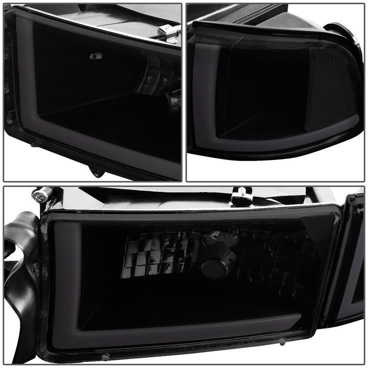 94-02 Dodge Ram LED DRL Headlights - Black Housing Smoke Lens