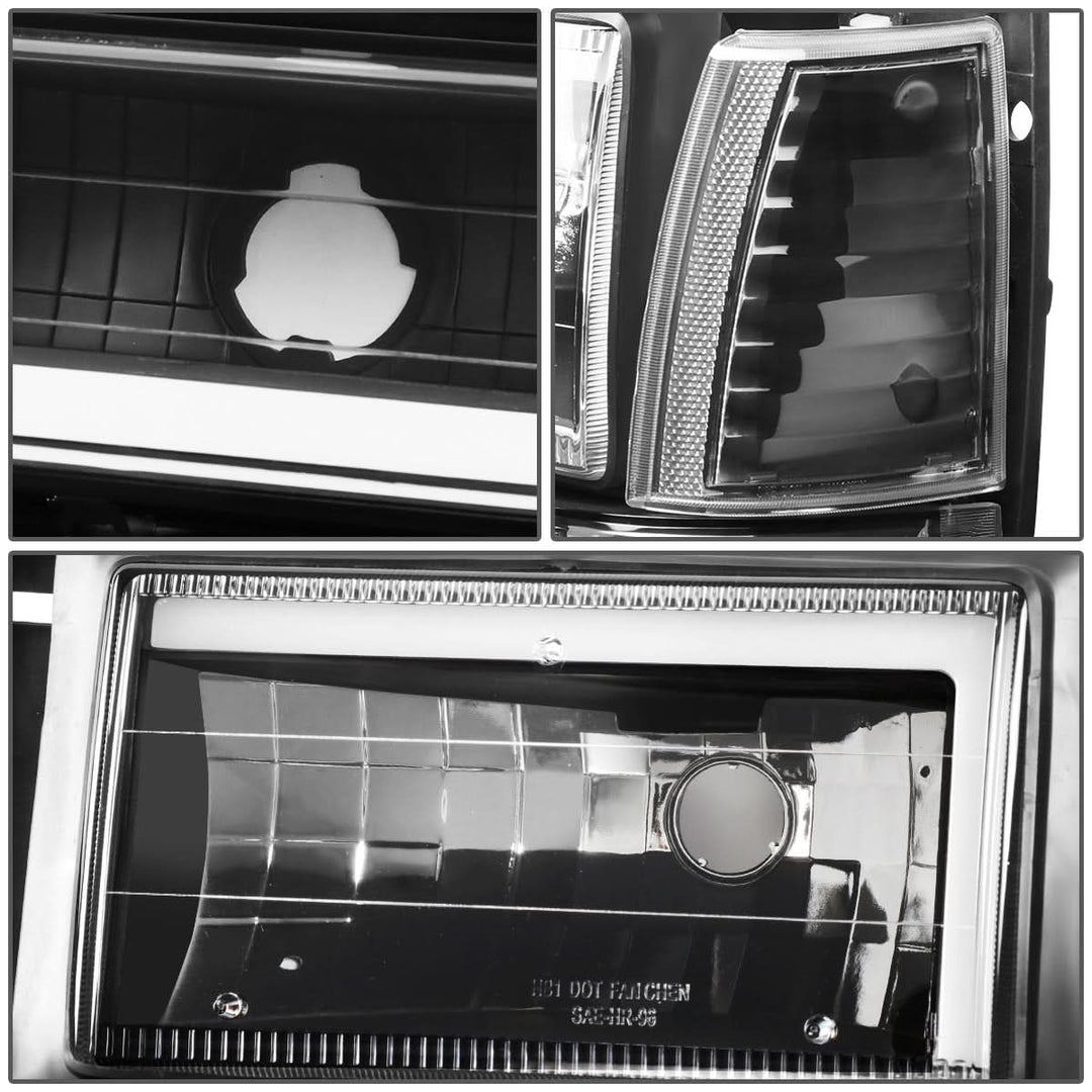 91-94 Ford Explorer LED DRL Headlights Black Housing Clear Corner
