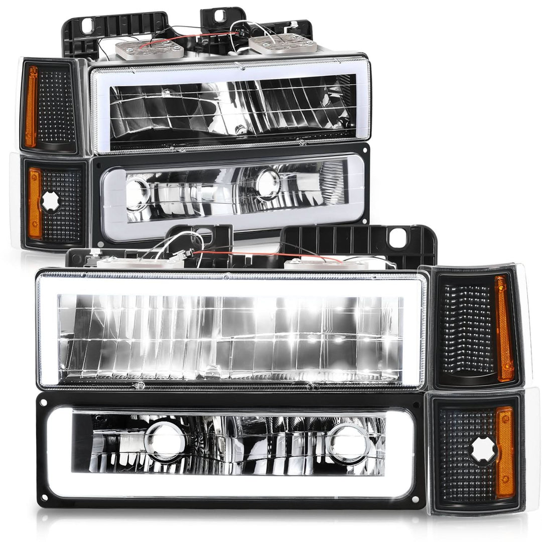 Clear Lens Amber Reflector Black Housing LED Bar Headlights 8PCS