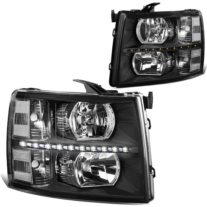 07-14 Chevrolet Silverado LED Reflector Headlights Black Housing