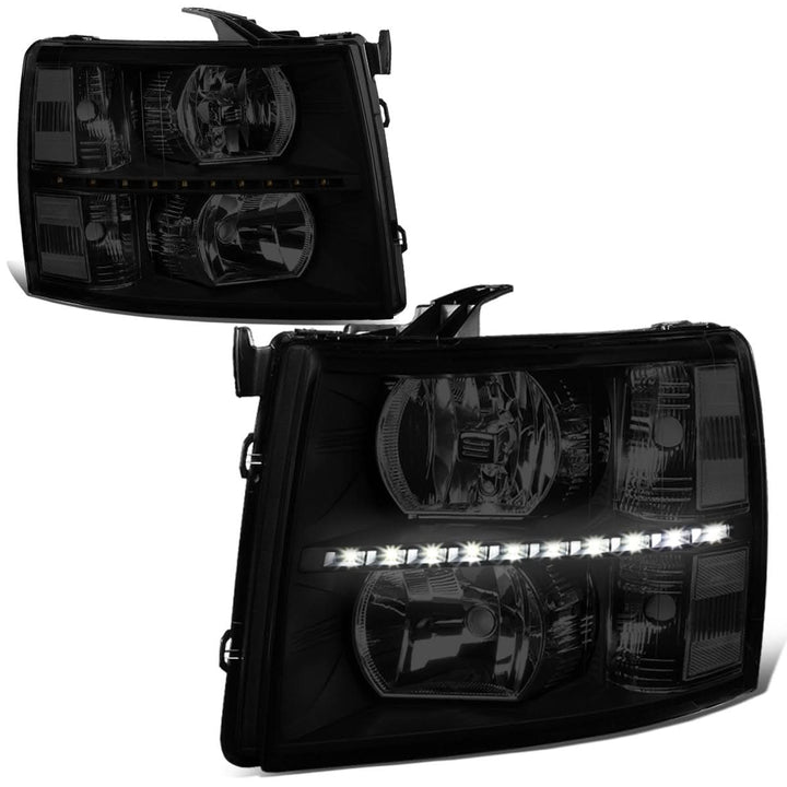 2007-2014 Chevrolet Silverado LED Reflector Headlights - Black/Clear/Smoke