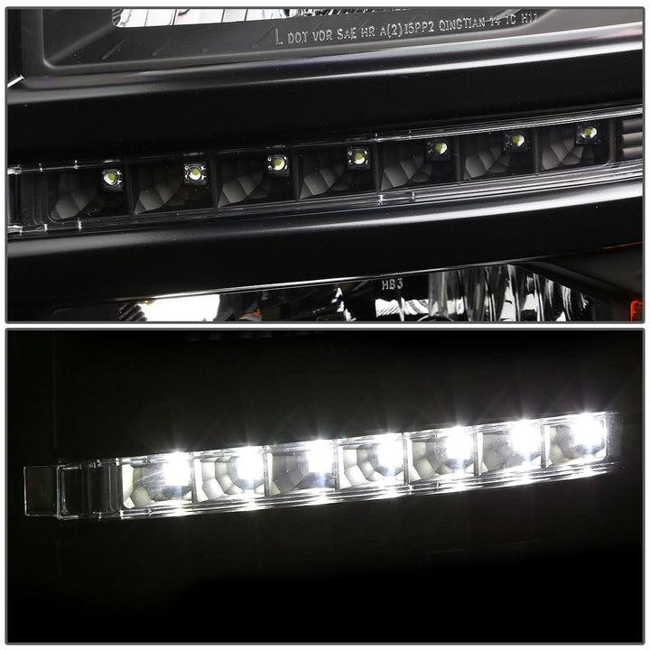 14-15 Chevy Silverado LED DRL Headlights Black Housing Amber Corner