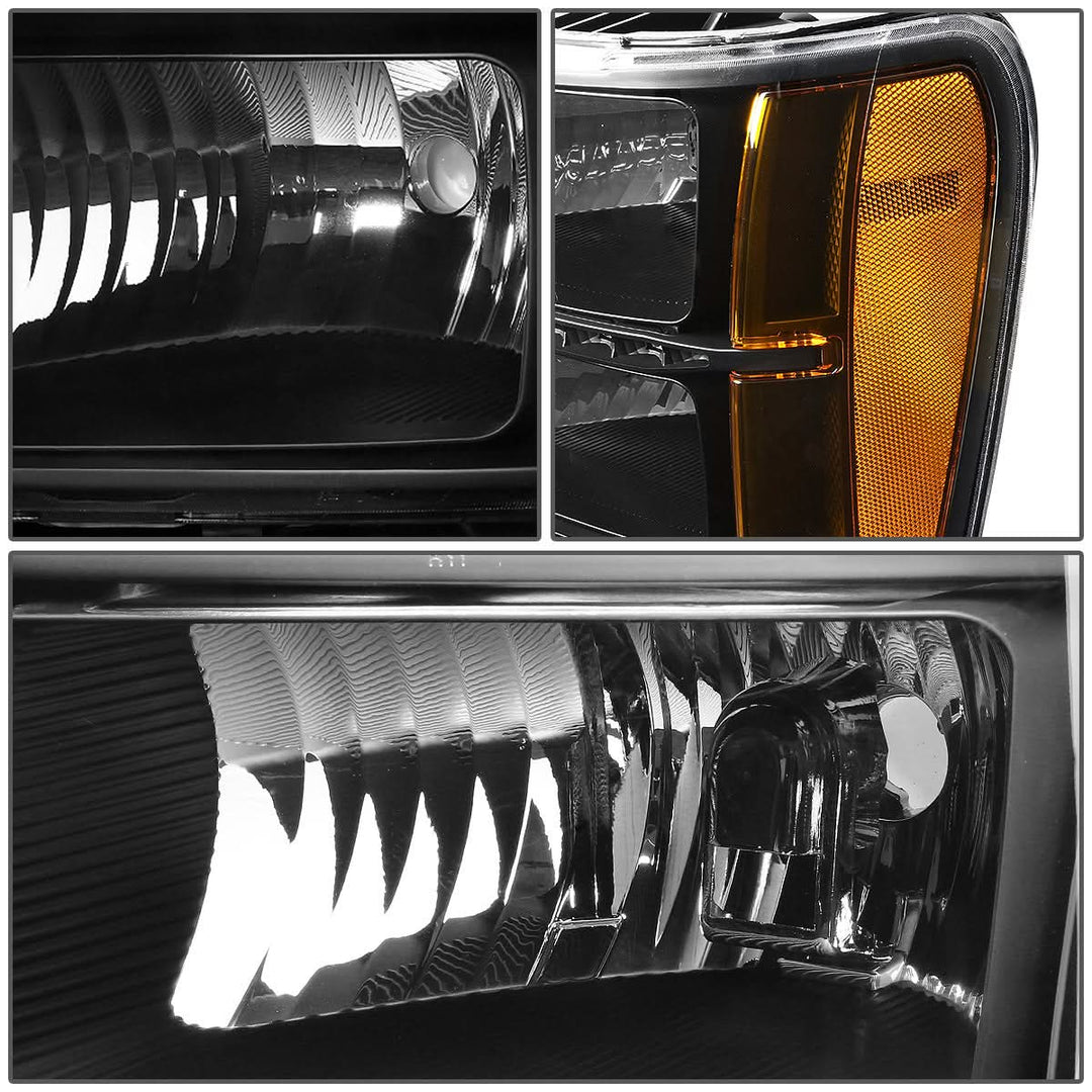 2007-2014 GMC Sierra LED DRL Headlights Black Housing Amber Corner