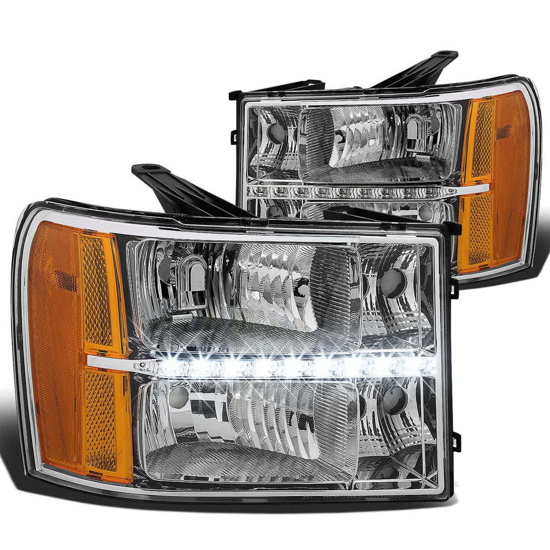 2007-2014 GMC Sierra LED DRL Headlights Chrome Housing Amber Corner