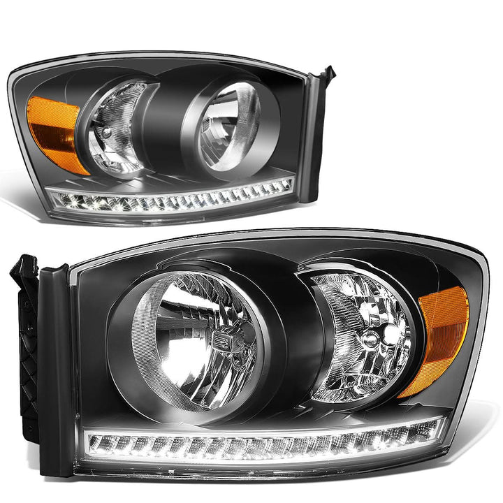 06-09 Dodge Ram LED DRL Headlights - Black Housing Amber Corner