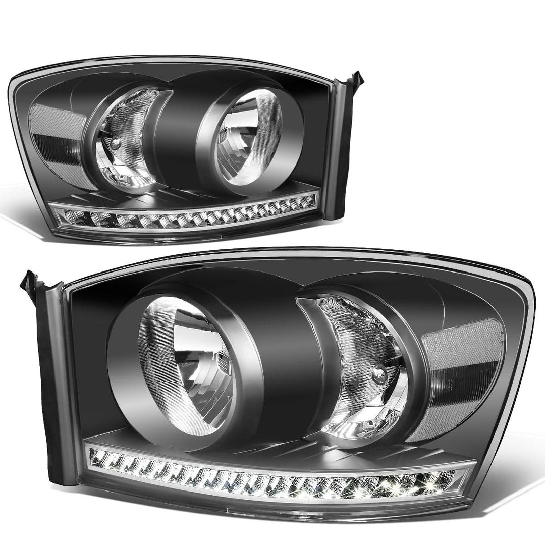 06-09 Dodge Ram LED DRL Headlights Black Housing Clear Corner