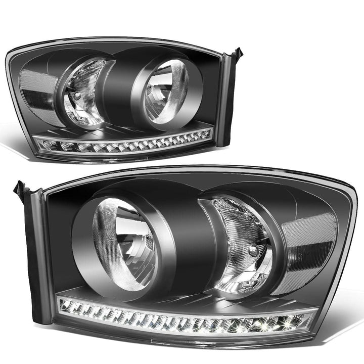 06-09 Dodge Ram LED DRL Headlights Black Housing Clear Corner