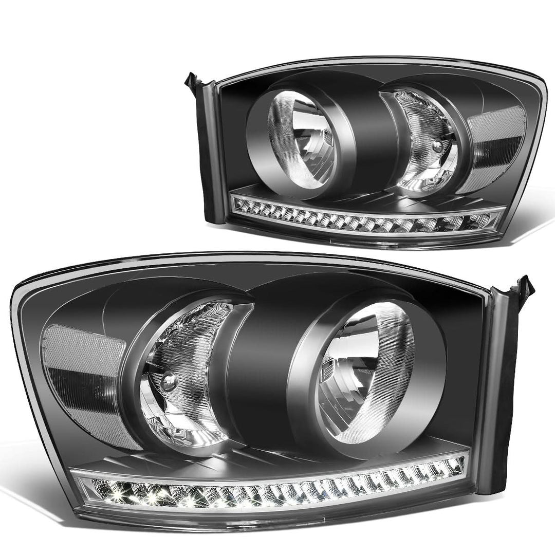 06-09 Dodge Ram LED DRL Headlights Black Housing Clear Corner