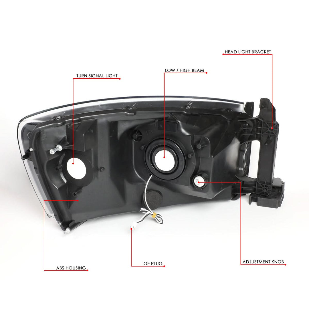 06-09 Dodge Ram LED DRL Headlights Black Housing Clear Corner