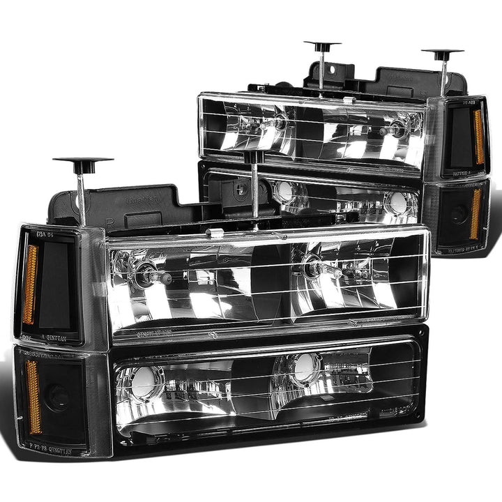 1994-2000 GMC C10 8PC Black Housing Amber Corner Headlights