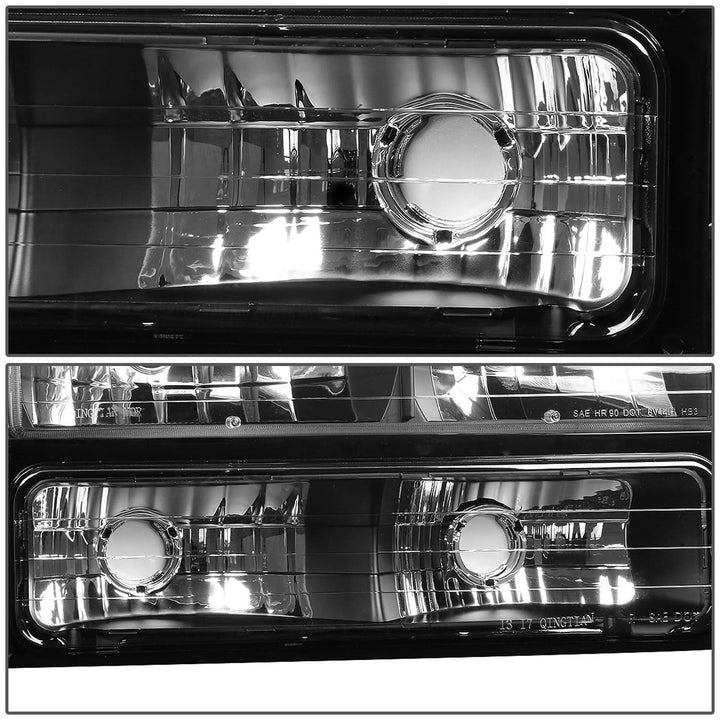 1994-2000 GMC C10 8PC Black Housing Amber Corner Headlights