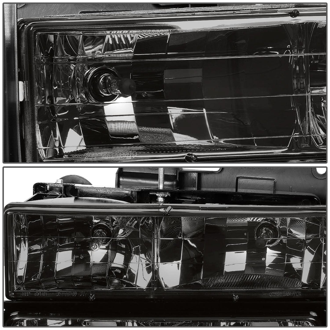 94-00 GMC C10 8PC Smoke Housing Headlight Set w/ Amber Corners