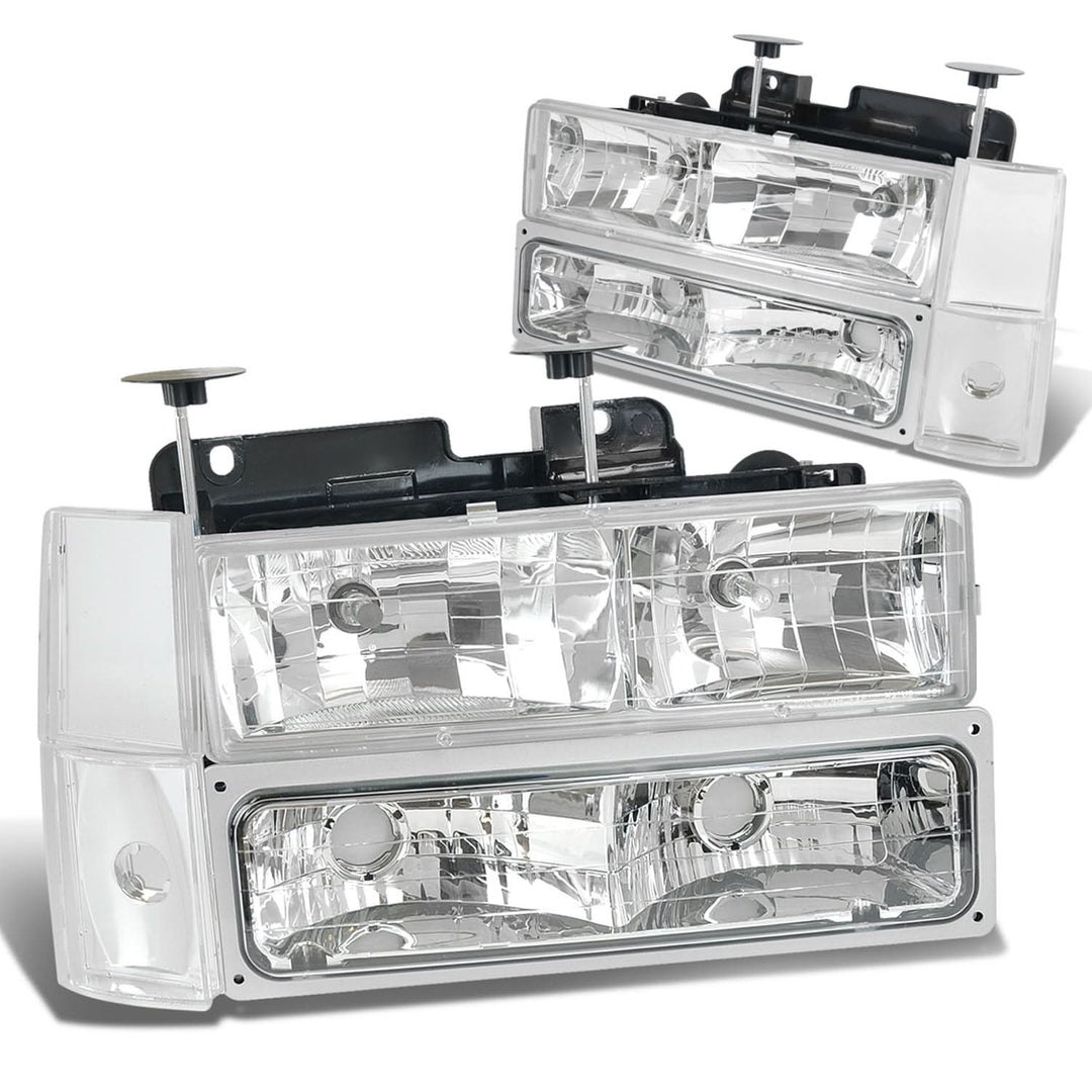 88-93 Chevrolet C10 Chrome Housing Clear Corner 8PC Headlight Set