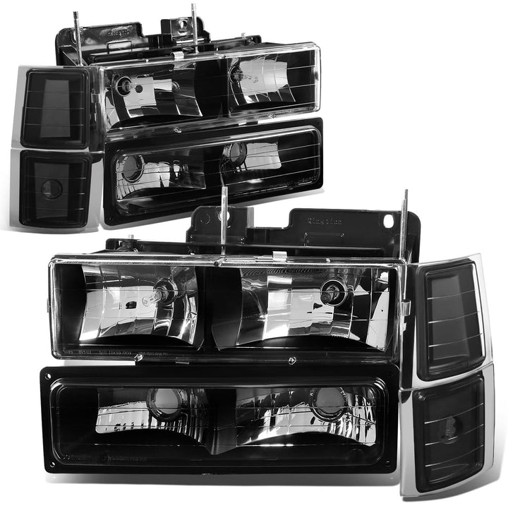 94-98 Chevrolet C10 Black Housing Headlights with Clear Corners 8PC