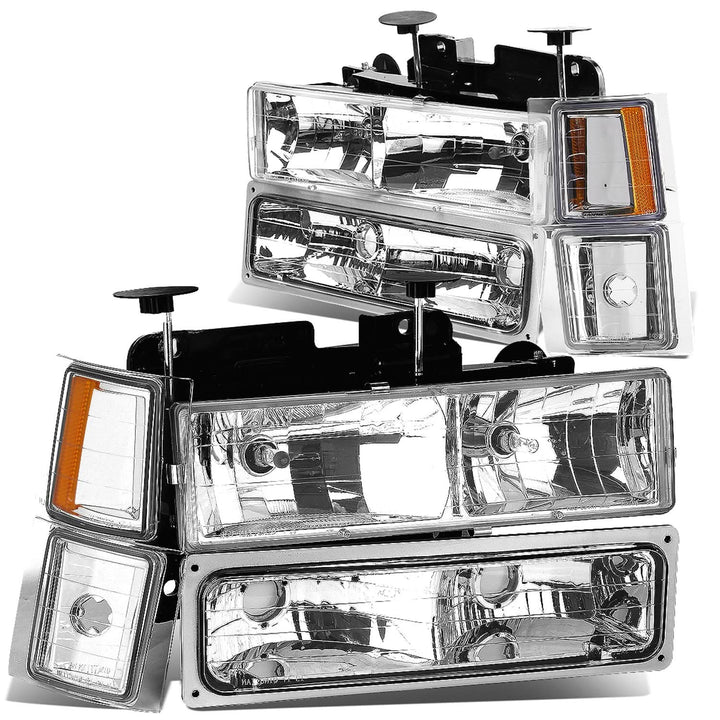 94-98 Chevrolet C10 Chrome Housing Headlights w/ Amber Corner 8PC