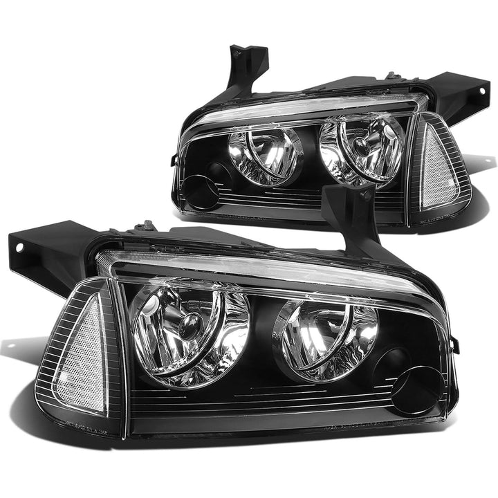 06-10 Dodge Charger Black Housing Clear Corner Headlights 4PC
