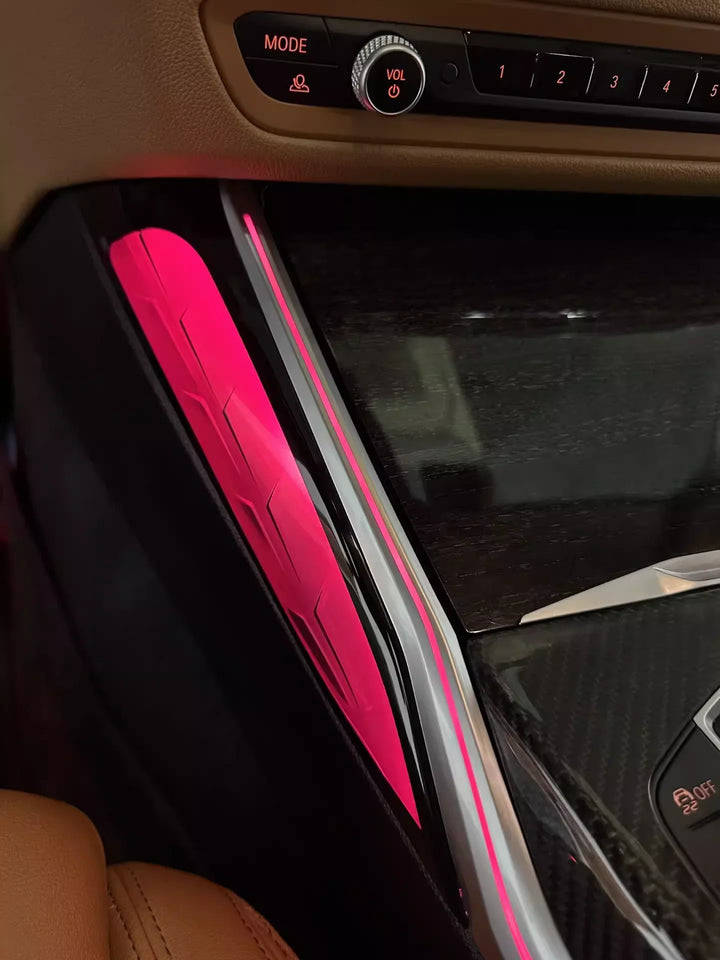 BMW 3 Series G20 / G28 / G80, 2 Series, i3, M3, M4 & G22 / G82 Center Console Saddle 64-Color LED Ambient Light Kit 2020 - 2024