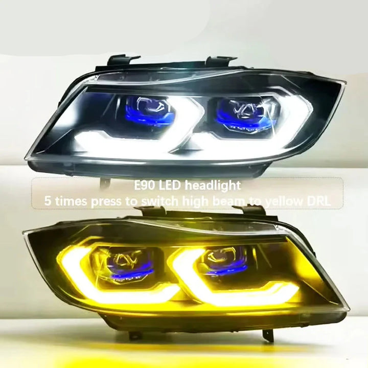 BMW 3 Series E90 LED Headlight Assembly with Dual-Color DRL 2005 - 2012