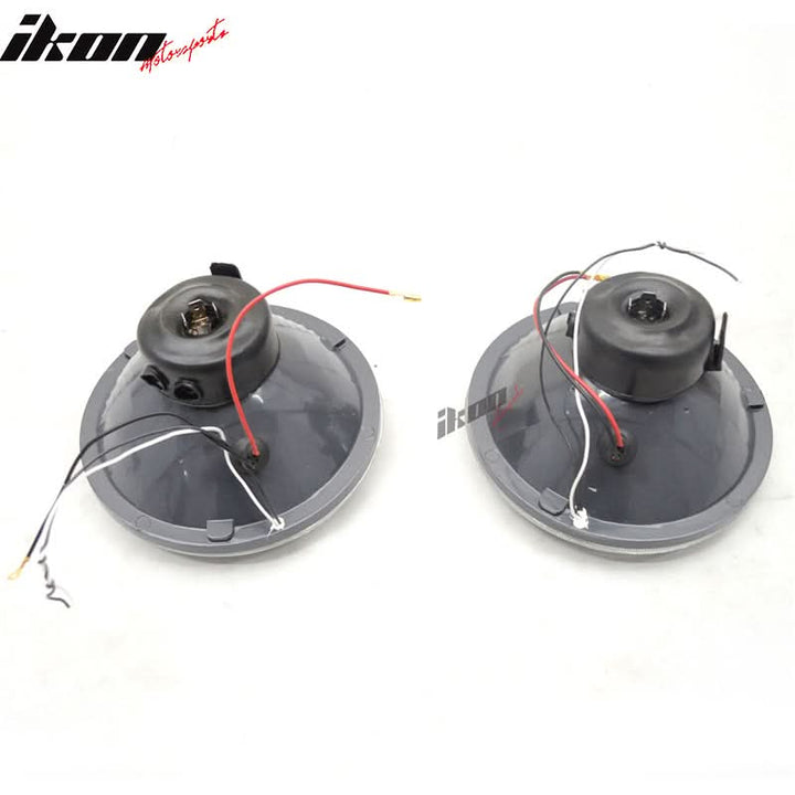 7in Round H4 Headlight w/ Halo Halogen Bulb Clear Lens Blue City Light