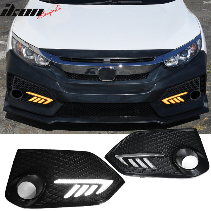 Fits 16-18 Honda Civic 10th-Gen TR Front Bumper Grille Foglight Cover