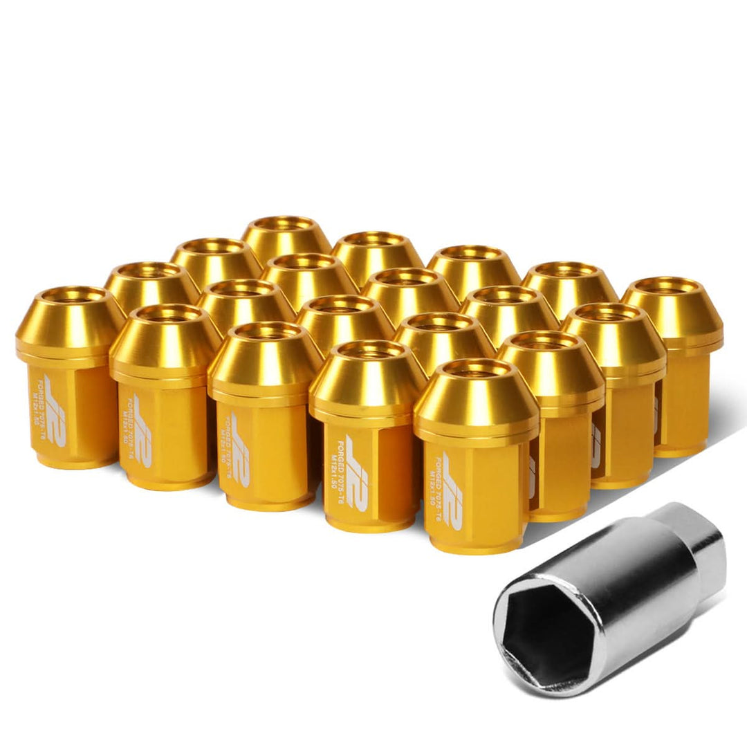M12x1.5 Close-End Aluminum Lug Nuts 35mm Gold 20pc Set w/ Adapter