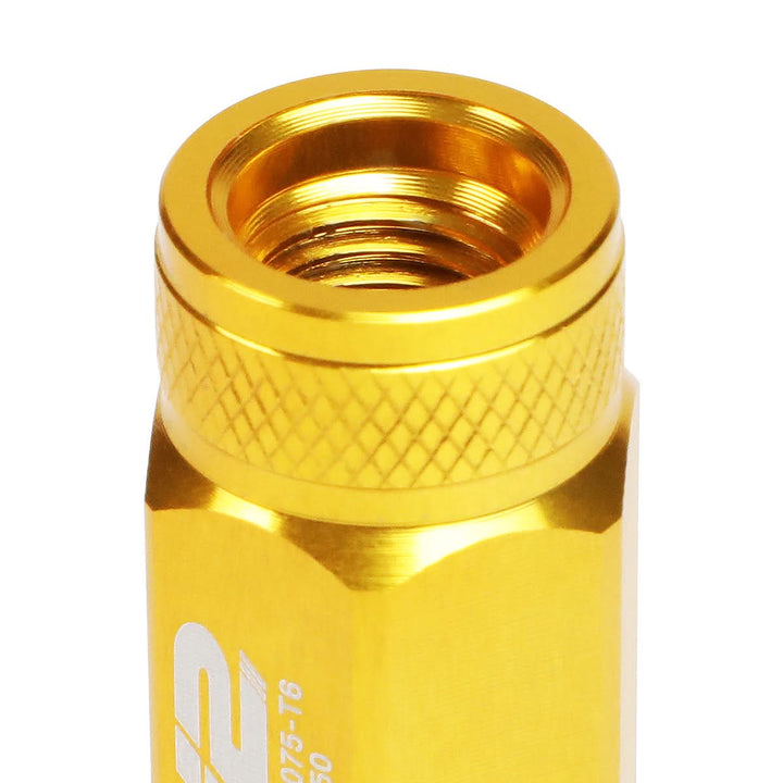 Universal Aluminum Open-End Lug Nuts 70MM M12x1.5 20PCS w/ Adapter Gold