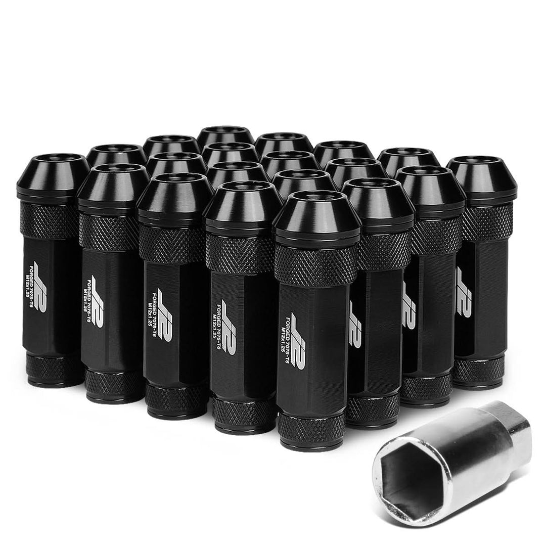 Aluminum Lug Nuts Open-End 70MM M12X1.25 20PCS w/ Adapter Black