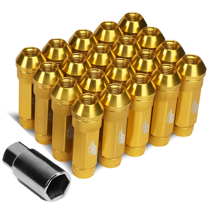 Open-End Aluminum Lug Nuts 70mm M12x1.5 Gold 20pc Set with Key