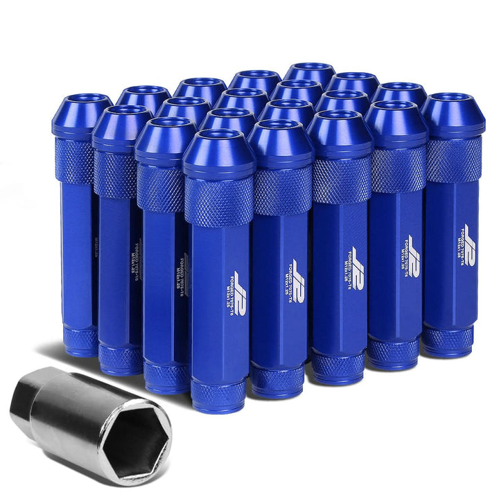 Aluminum Lug Nuts Open End 90mm M12x1.25 20pc Set with Adapter Blue