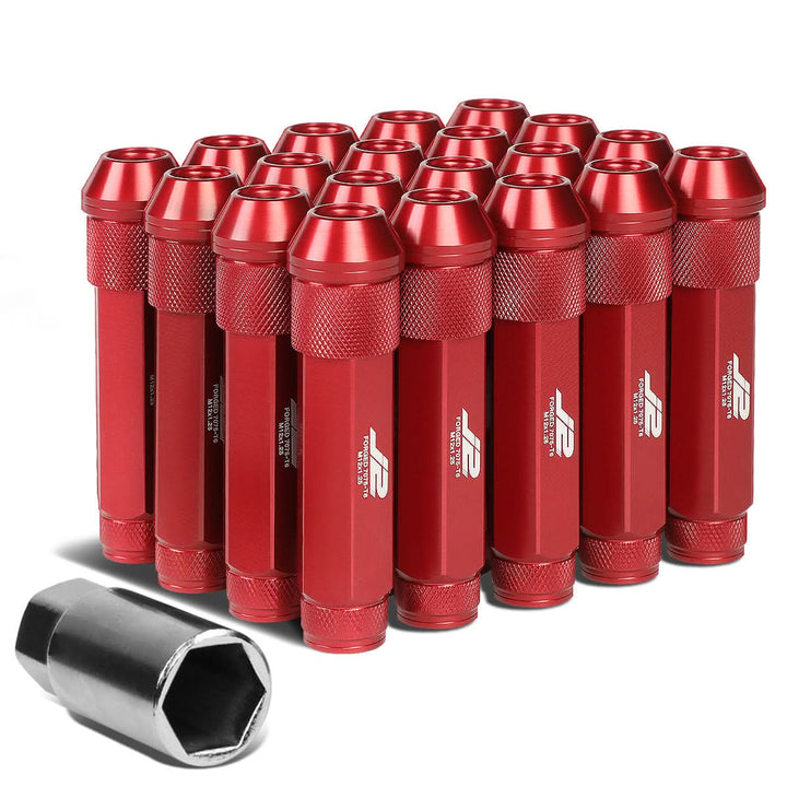 Aluminum Open-End Lug Nuts 90MM M12X1.25 Red 20PCS w/ Adapter