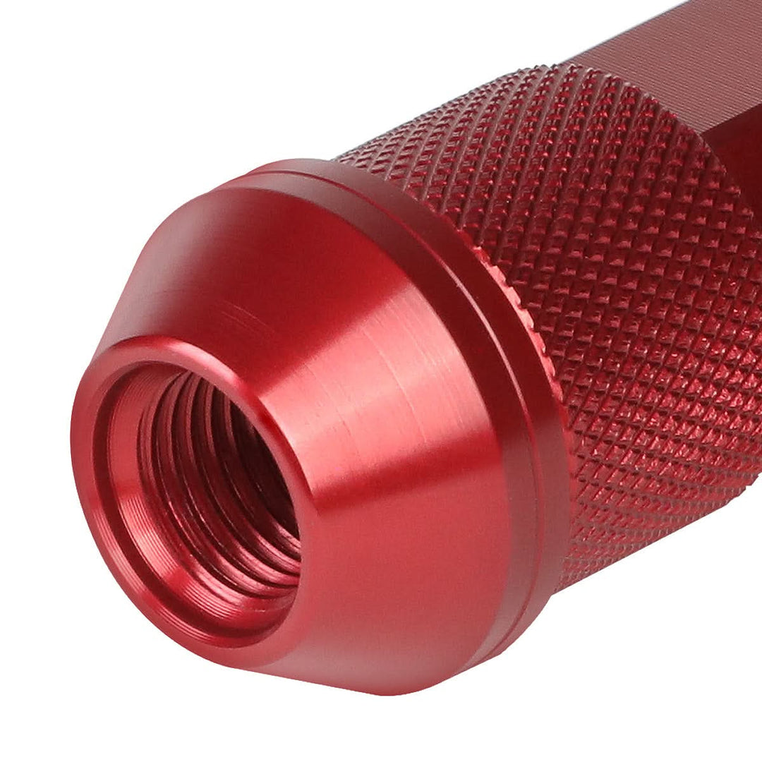 Aluminum Open-End Lug Nuts 90MM M12X1.25 Red 20PCS w/ Adapter