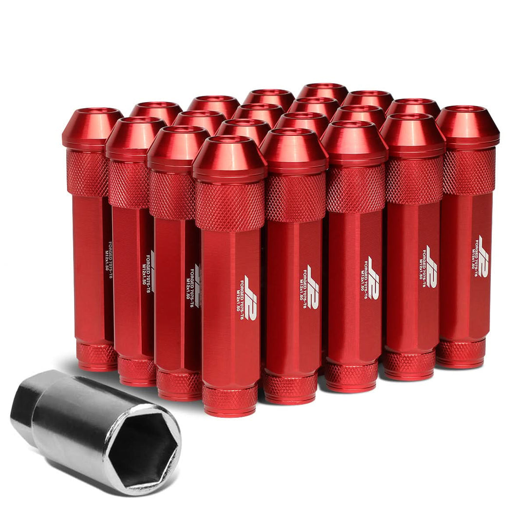 Aluminum Open-End Lug Nuts M12x1.5 90mm Red 20 Piece Set w/ Adapter