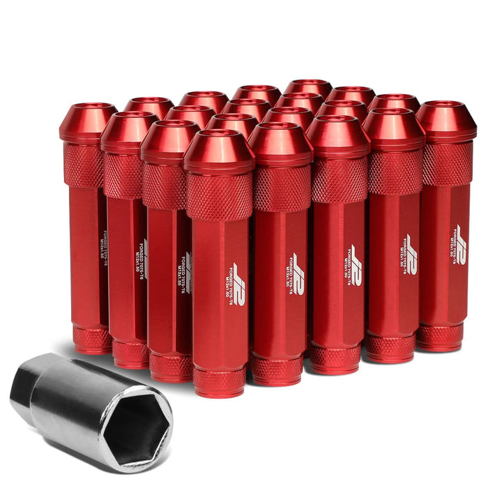 Aluminum Open-End Lug Nuts M12x1.5 90mm Red 20 Piece Set w/ Adapter