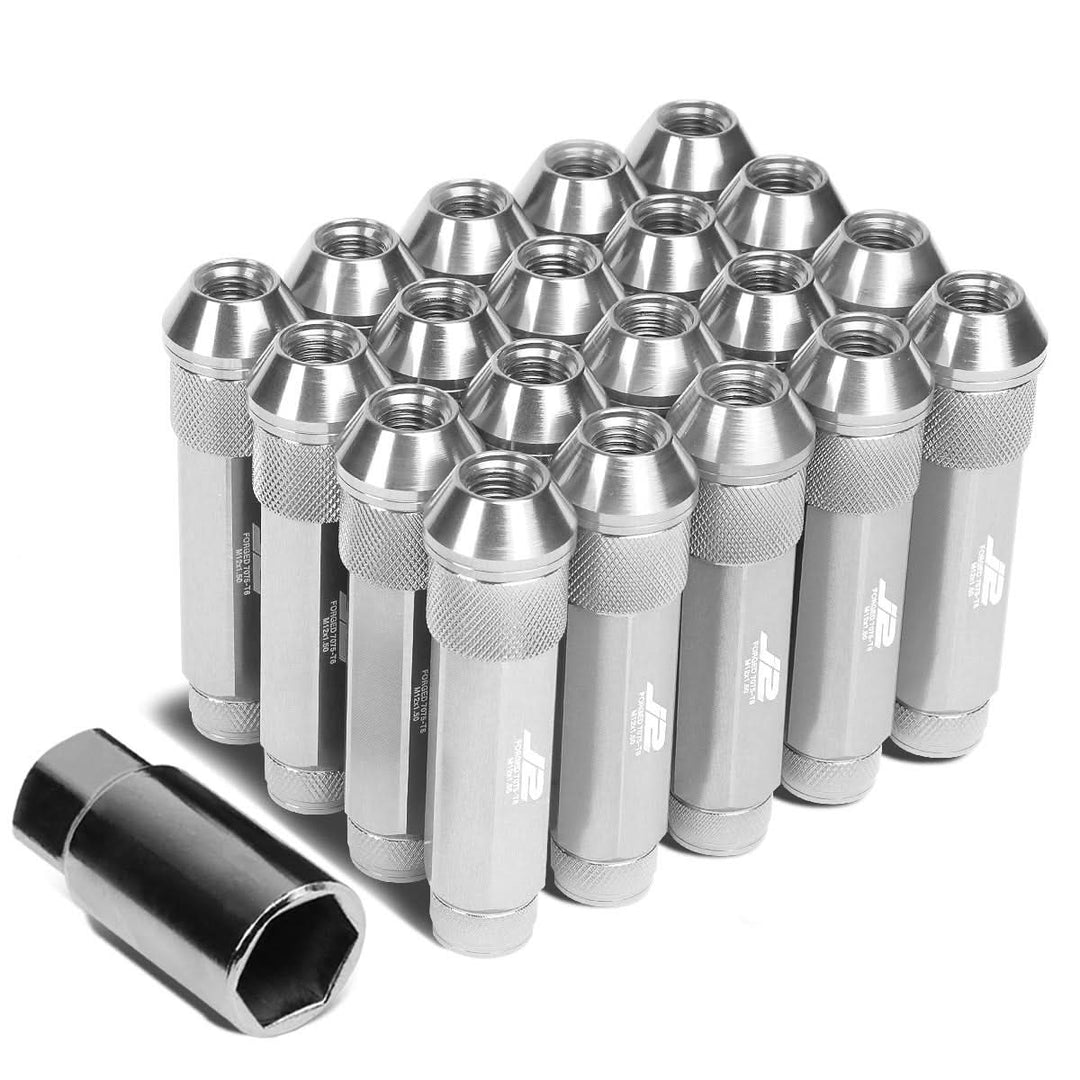 Universal Aluminum Open-End Lug Nuts M12x1.5 20pc w/ Adapter Silver